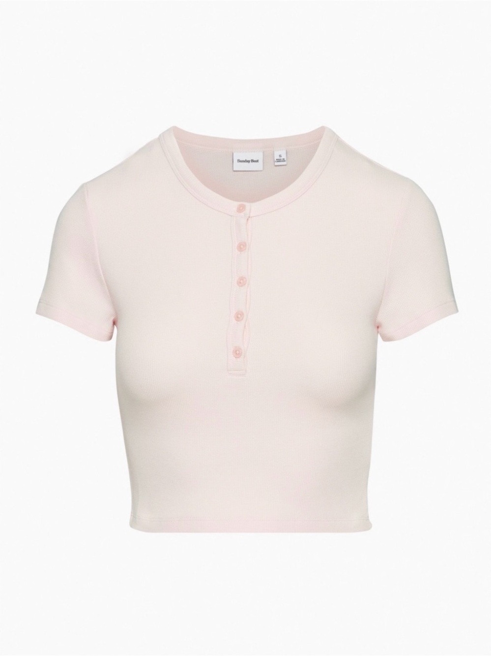 Aritzia Sunday Best Shy Pink Baby Waffle Cropped Short Sleeve Tee Size Medium